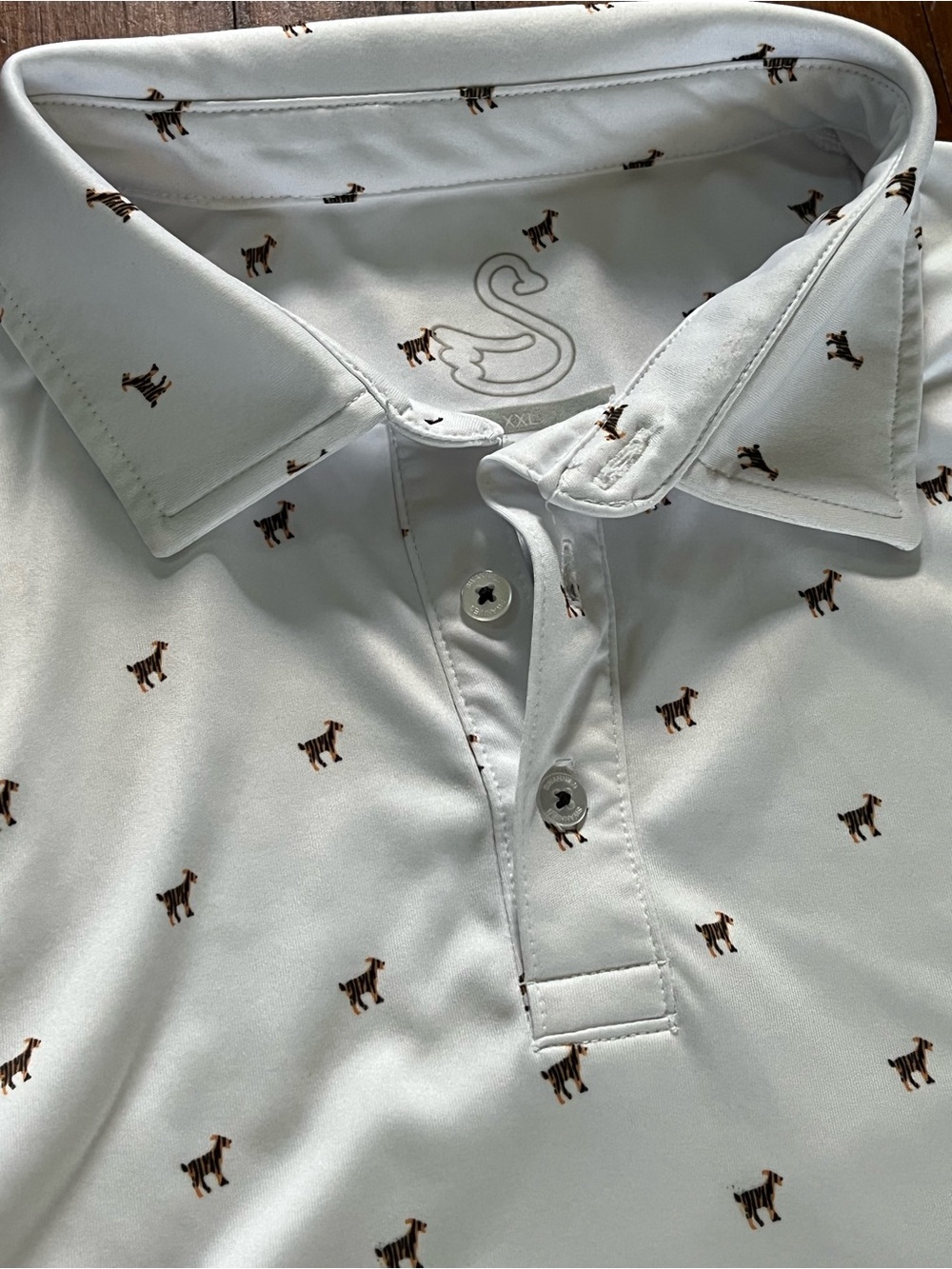 Swannies Golf Athletic White Polo Shirt with Tiny Brown Animal Print XXL